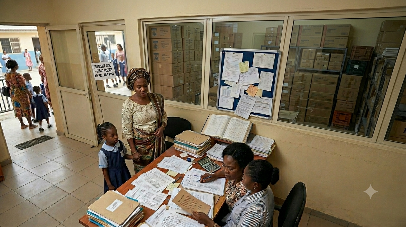 Image showing a mother in school because of school fees 