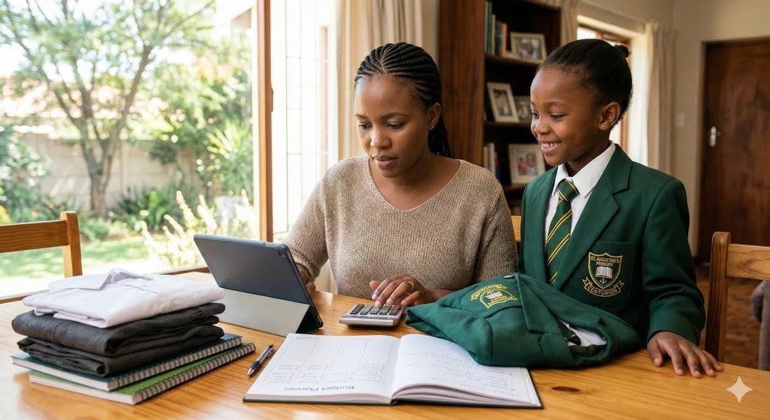 Nigerian mother planning school expenses with her daughter at home